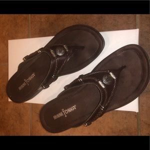 Minnetonka sandals, brown leather